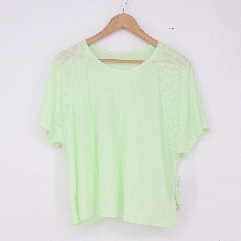 Athleta T-Shirt Womens XL Grid Knit Tee Lime Green Short Sleeve NEW